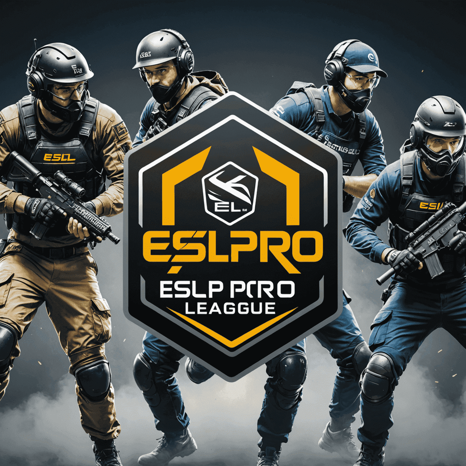 ESL Pro League Season 19 logo with multiple CS:GO players in action poses